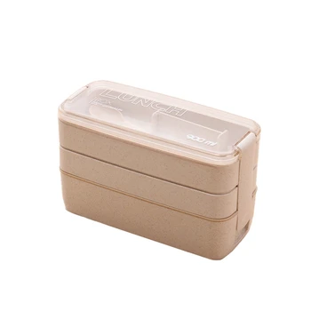 Nešiojamų Bento Dėžutė, 3-Jų Sluoksnių, Pietūs Lauke, 900ML Kviečių Šiaudų Indai Maisto produktų Laikymo Indą Smėlio spalvos