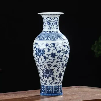 Jingdezhen porceliano antikvarinis mėlynos ir baltos spalvos porceliano vaza apdailos kambarį gėlių kompozicijų Kinų didelis dekoratyvinis ha