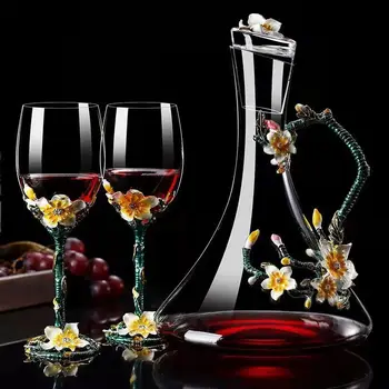Išskirtinį Emalio Vyno Stiklo, Krištolo, Šampano Taurės Wineglass Stikliniai Puodeliai Derliaus Goblet Prabanga Nustatyti Viskio Valgomasis