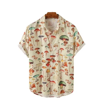 Nauji vyriški Drabužiai, Vasaros Atvartas Grybų Spausdinti Trumpas Rankovės Marškinėliai Didelio dydžio Palaidų montavimo Paplūdimio Havajų Marškinėliai Vyrams
